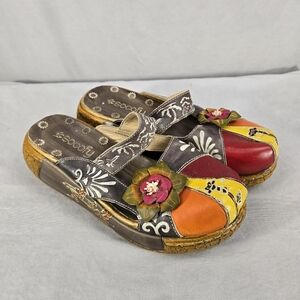 Socofy Sandals Women’s Genuine Leather Color Block Boho Mules Size 7.5 EU 38